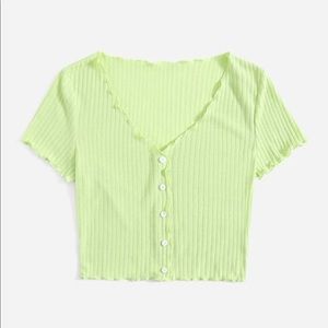 Mint Green, V-Neck, Cropped Top
